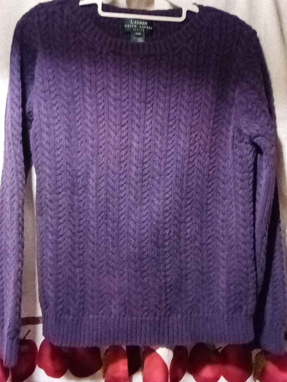 Women's Ralph Lauren Purple Cable Knit Crewneck Sweater